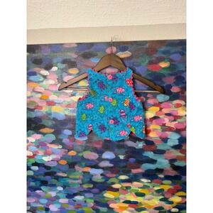 Vintage 90s Kids Chocolate Soup Blue Frogs Print Vest Top Size 4 made in usa